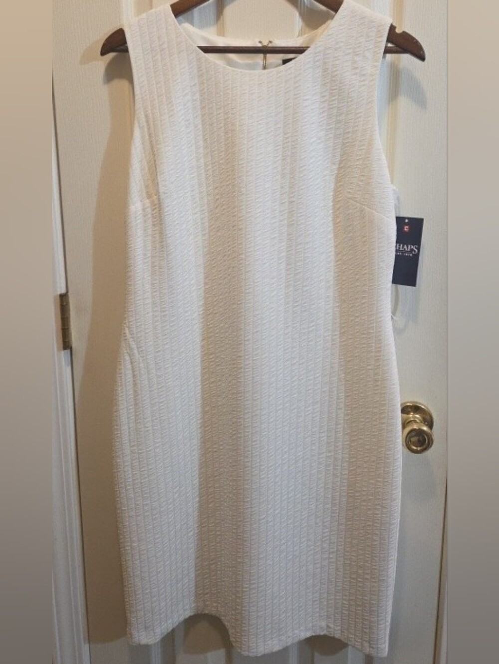 NEW Chaps Off White/Ivory Textured Sheath Dress Women’s 14 Sleeveless Stretch